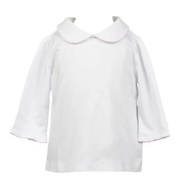 White 3/4 Sleeve Top w/Pink Trim-Toddler