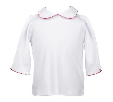 White 3/4 Sleeve Top w/Red Trim -Girls