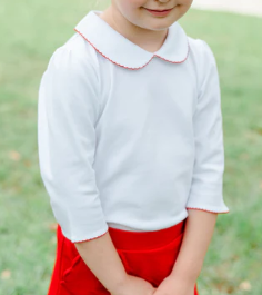 White 3/4 Sleeve Top w/Red Trim -Toddler