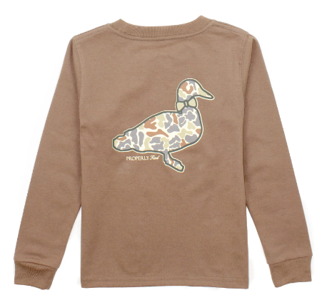 Boys Field Camo Logo LS Walnut Tee