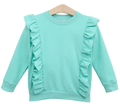 Laura Mint Ruffle Pullover - Girls