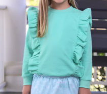 Laura Mint Ruffle Pullover - Girls