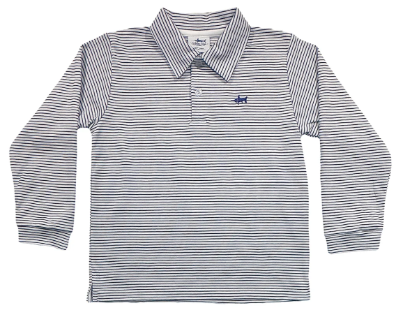 Navy Stripe LS Polo - Tween