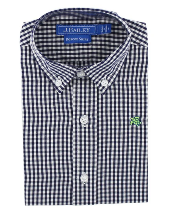 Navy Check Button Down Shirt - Boys