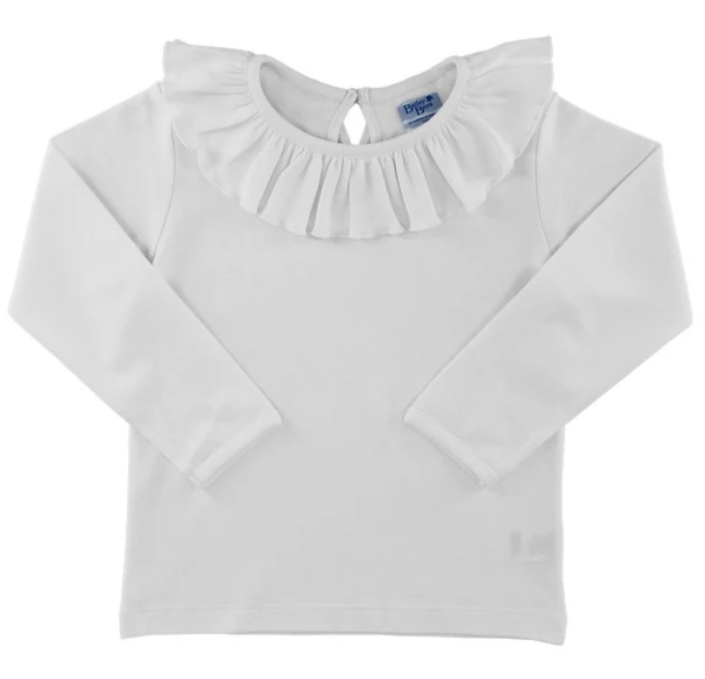 White LS Ruffle Top