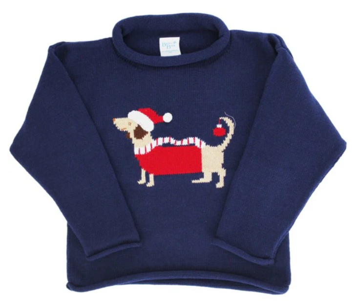 Santa Doxie Navy Sweater - Toddler