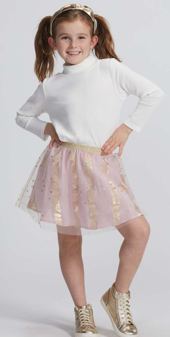 Tulle Pink Metalllic Stripe/Stars Skirt