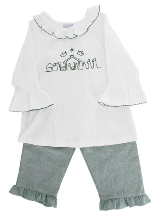 Nativity Stitch Girls Pant Set - Toddler