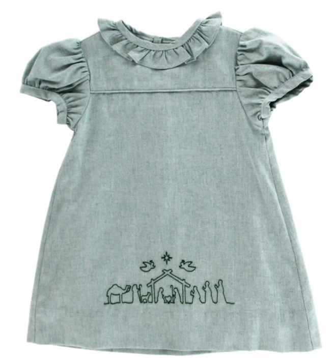 Nativity Stitch Green Dress - Toddler