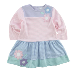 Stripe Knit Dress w/Flowers - Toddler