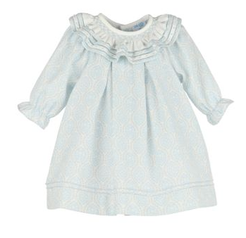 Blue Floral Wreath Smocked Collar Dress