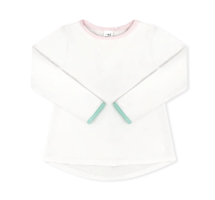 Taylor LS Tee Wht/PnkStripe/Mint-TOD