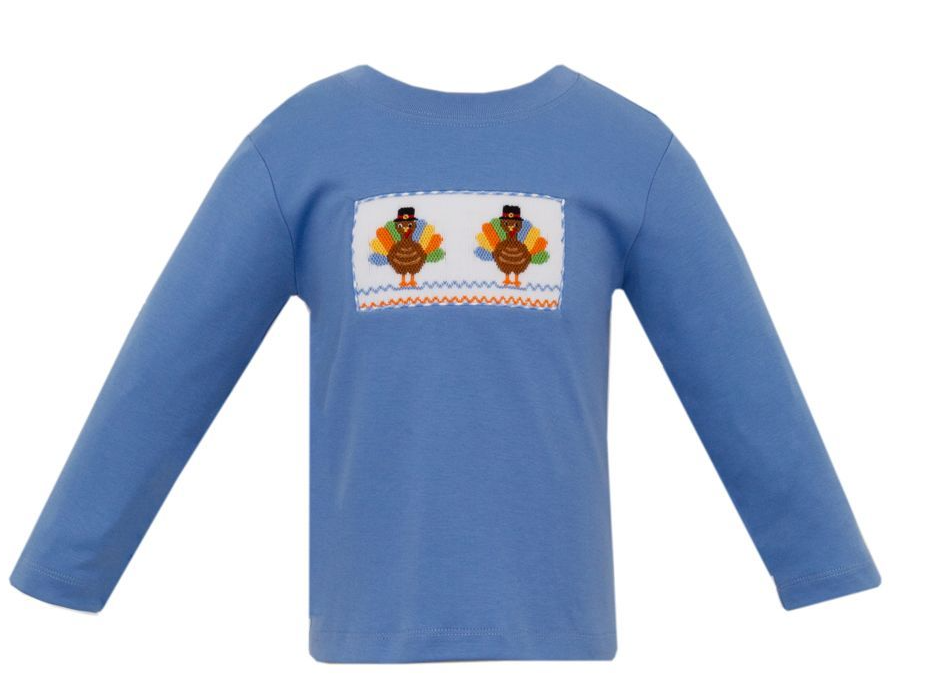 Blue LS Smocked Turkey Shirt - Boys