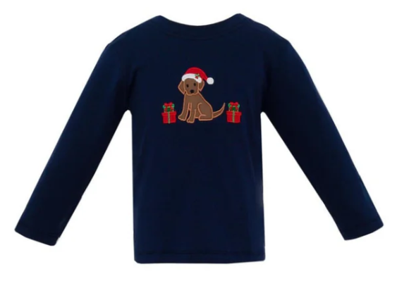 Christmas Puppy Navy LS Shirt - Toddler