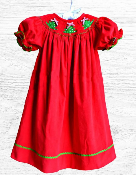 Red Cord Dress w/X'Mas Tree - Infant