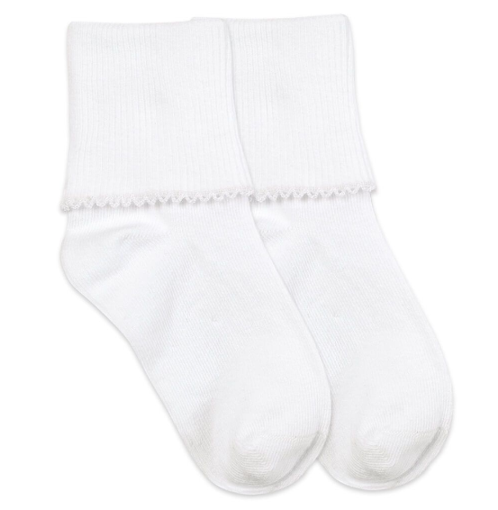 White Tatted Edge Turn Cuff Socks