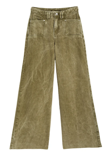 Utility Pocket Wide Leg Jeans - Olive
