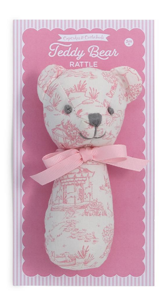 Pink Animal Toile Teddy Bear Rattle