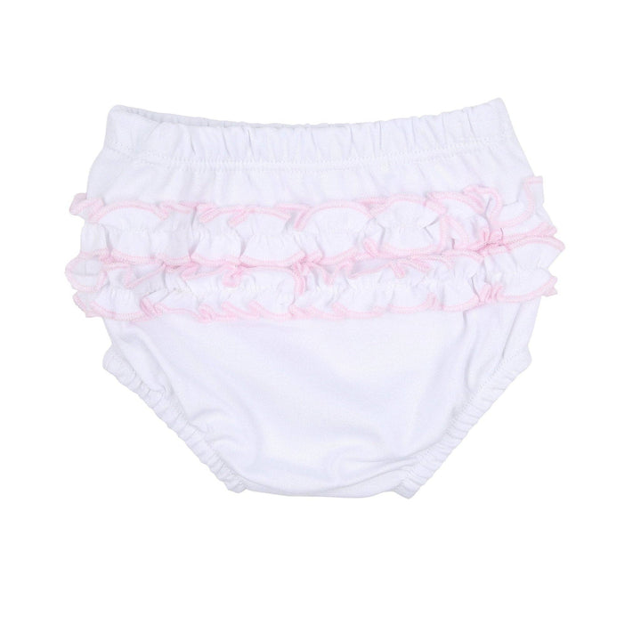 Baby Joy Ruffle Diaper Cover Set with Pink Crochet Trim: 6 Months