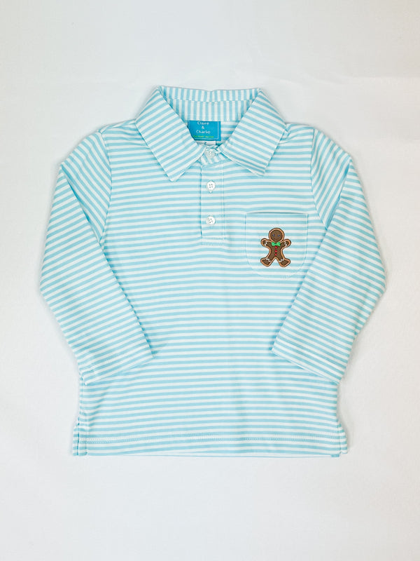 Aqua Stripe Gingerbread Polo -Boys