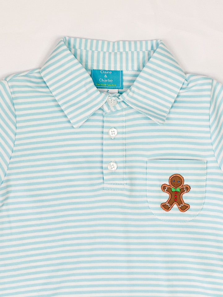 Aqua Stripe Gingerbread LS Polo -TOD