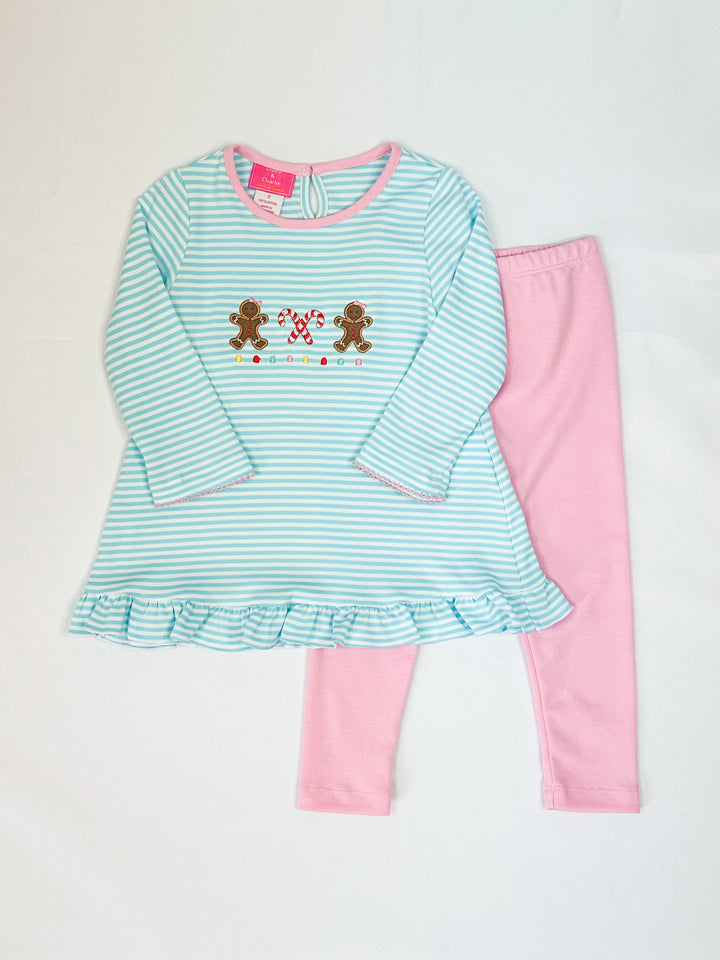 Aqua Stripe Gingerbread Tunic Set-Girl