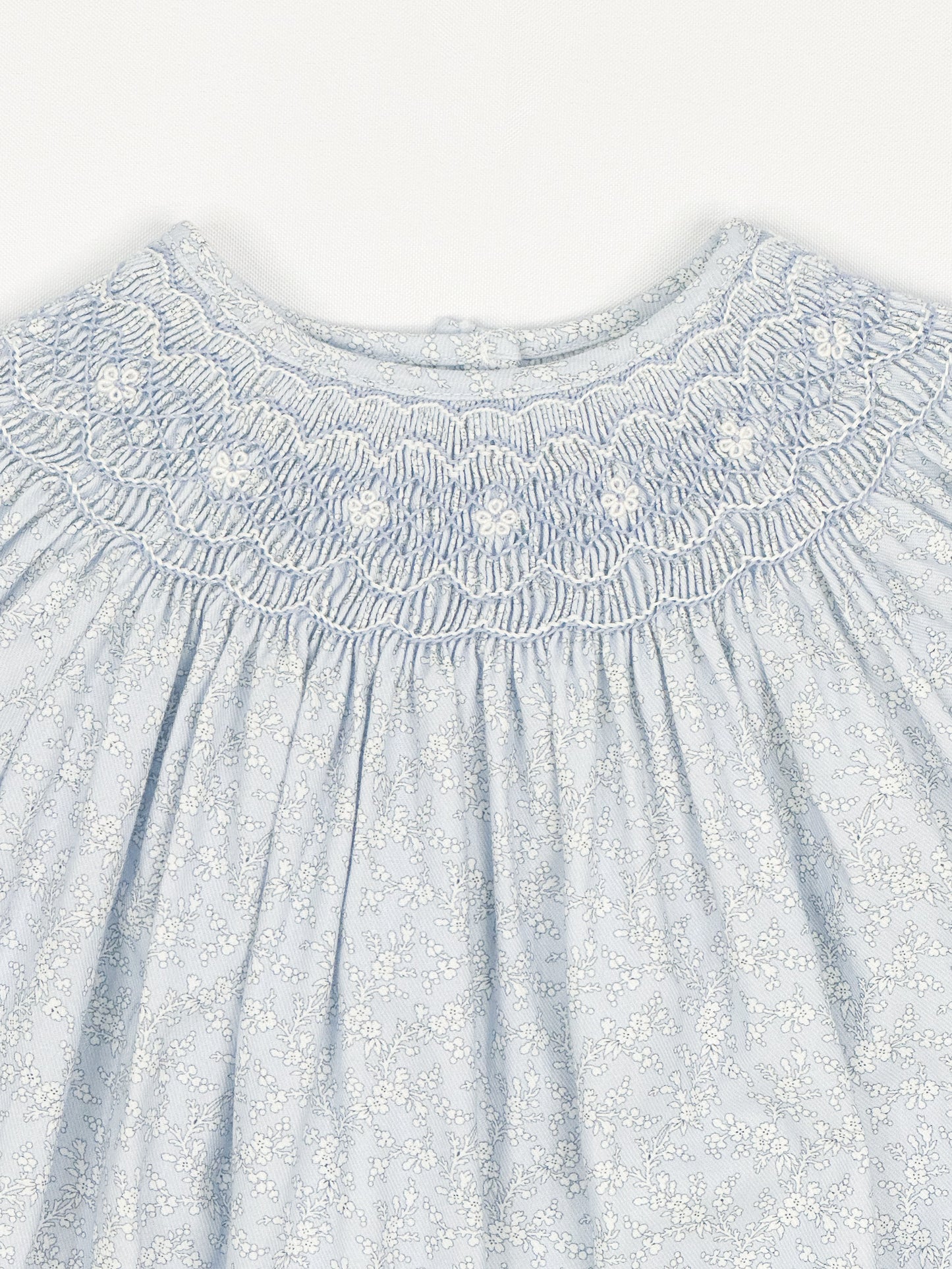 Blue/Ivory Smocked LS Floral Dress -GRL