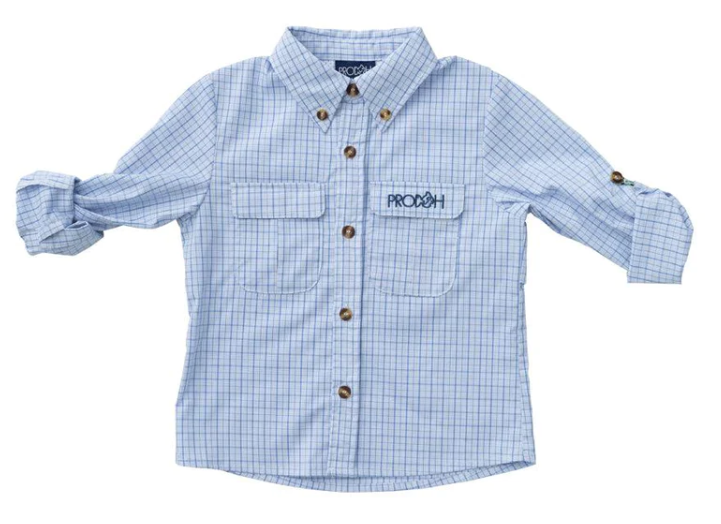 Blue Plaid Boys Fishing Shirt