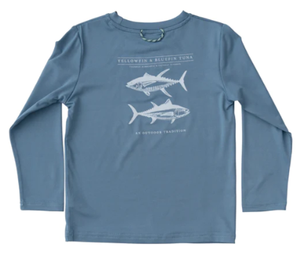 Yellow & Blue Fin Blue Perf LS Tee