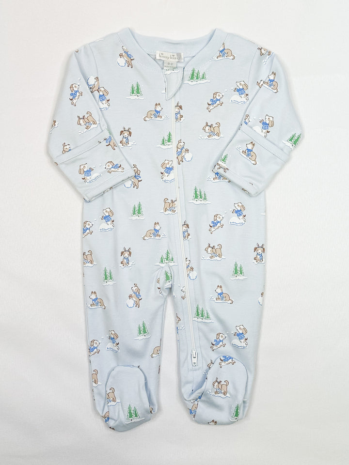 Christmas Puppy Snow Play Footie-Blue