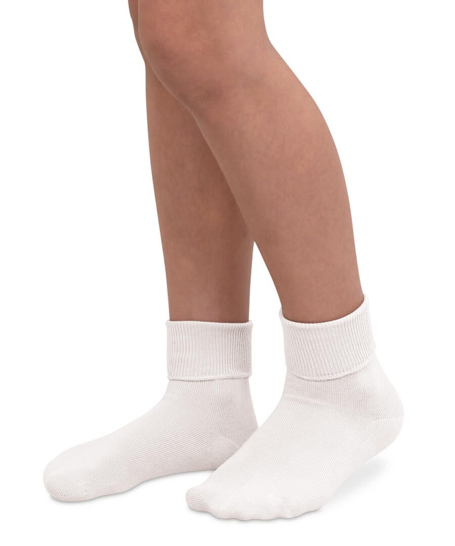 White Smooth Turn Cuff Socks