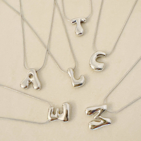 Balloon Letter Initial Necklace: Yellow Gold / E