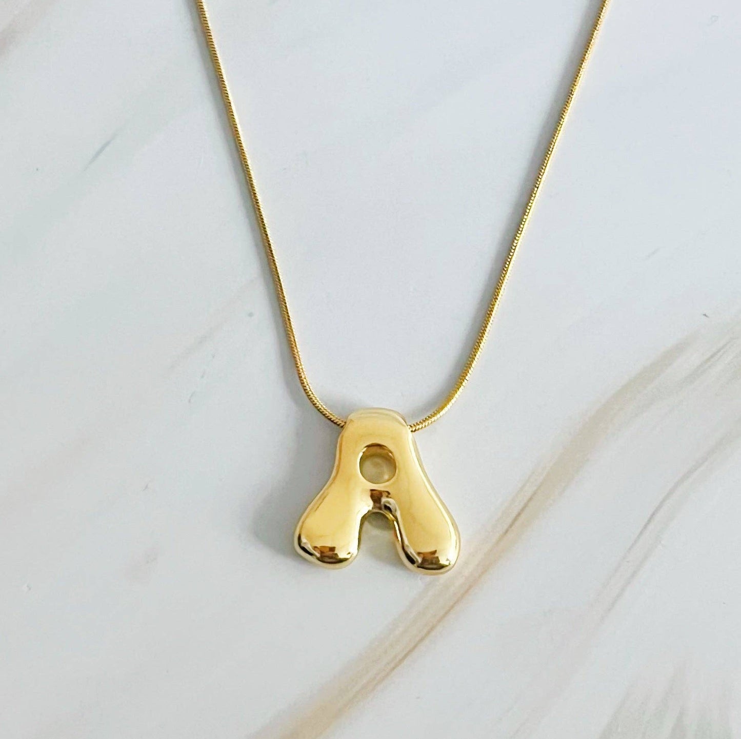 Balloon Letter Initial Necklace: Yellow Gold / M