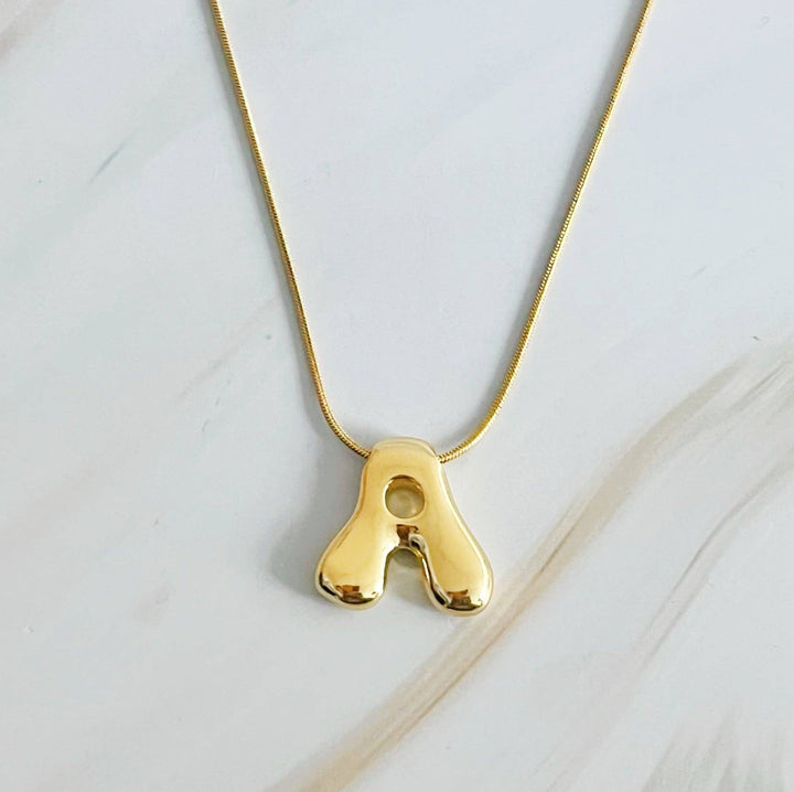 Balloon Letter Initial Necklace: Yellow Gold / A