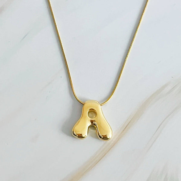 Balloon Letter Initial Necklace: Yellow Gold / M