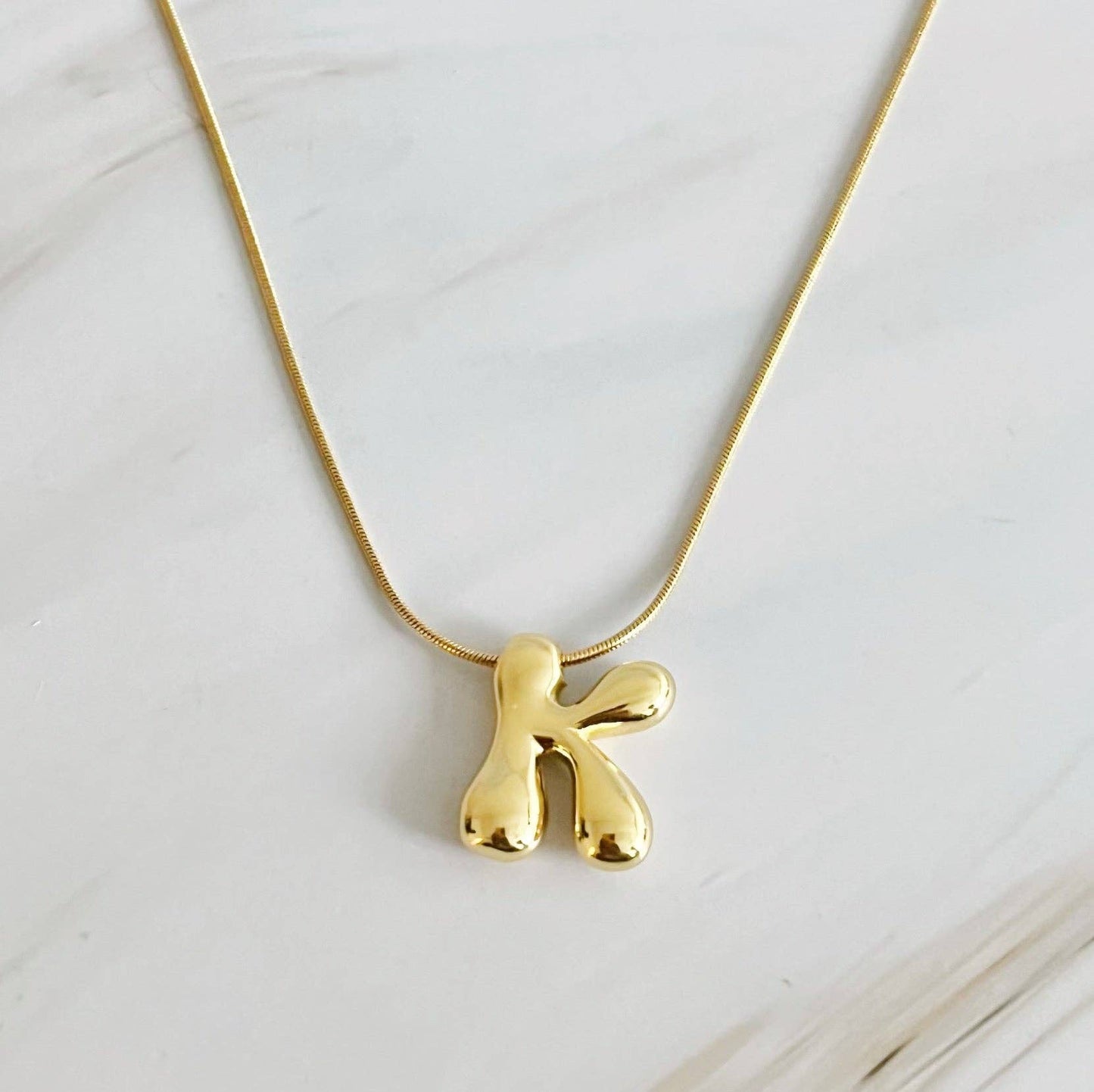 Balloon Letter Initial Necklace: Yellow Gold / M