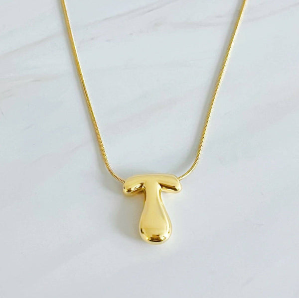 Balloon Letter Initial Necklace: Yellow Gold / M