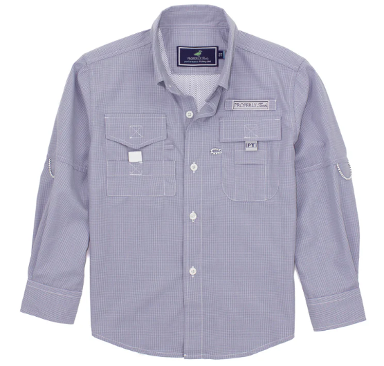 Grey Perf Fishing Shirt - Boys