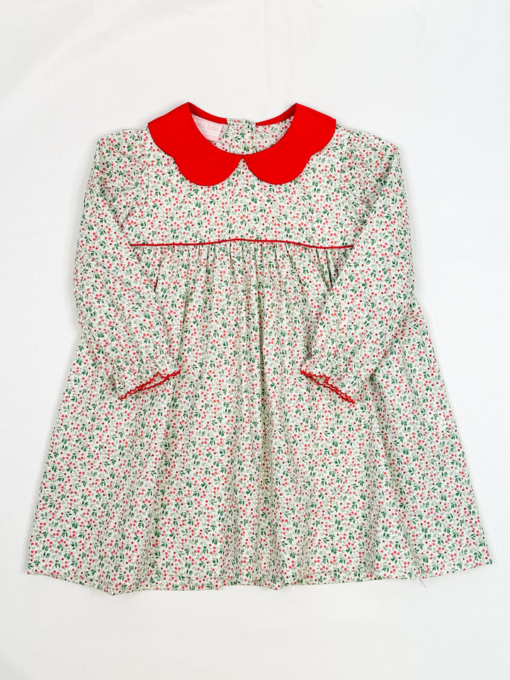 Holly Berries Dress w/Red Scallop Collar