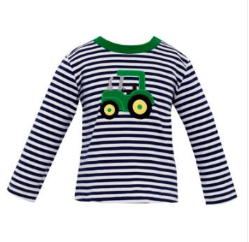 Boys Navy Stripe Tractor T-shirt