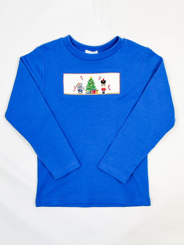 Nutcracker Smocked Royal LS Shirt-TOD