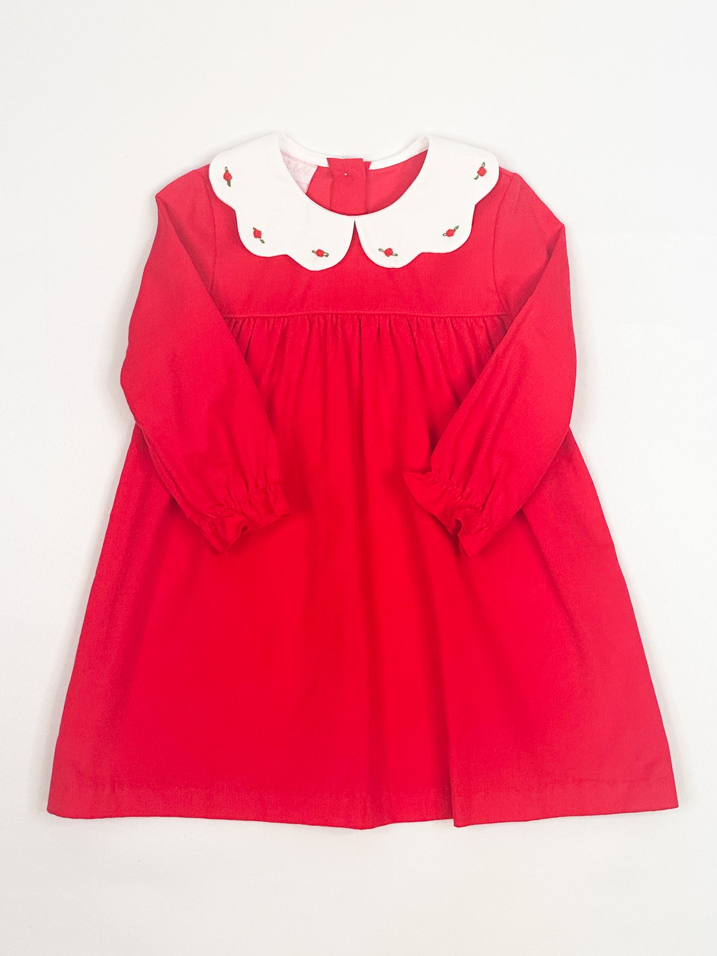 Red Cord Scalloped Collar Hand Emb Dress