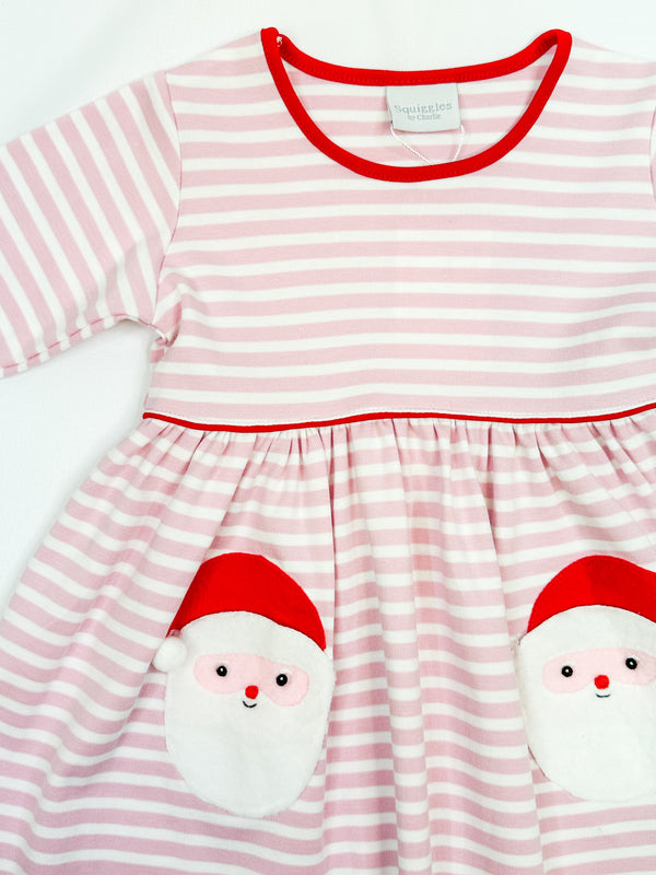 Red Stripe Dress w/Santa Pocket -Toddler