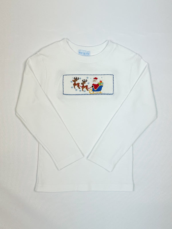 Santa Sleigh Smocked Shirt-Boys