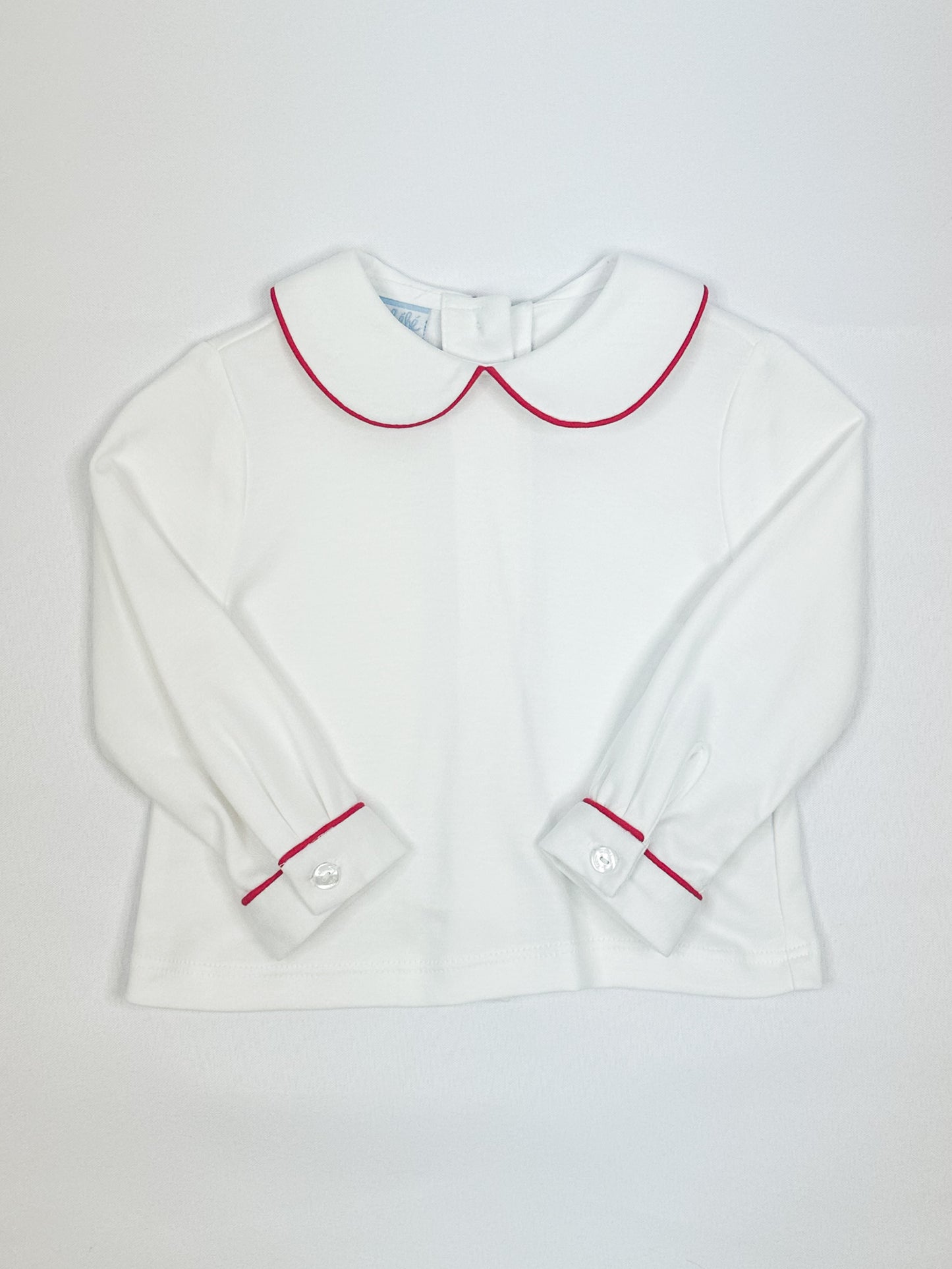 White LS Shirt w/Red Piping - Toddler