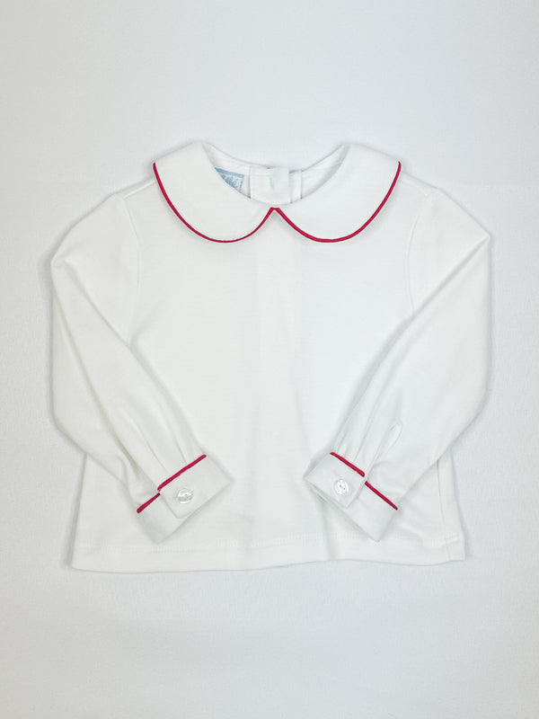 White LS Shirt w/Red Piping - Toddler