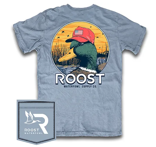 Roost Duck With Hat Tee -Saltwater