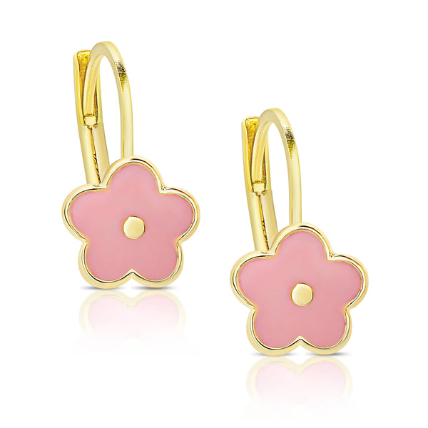 Flower Leverback Earrings: Pink