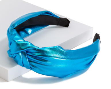 Blue Shiny Faux Leather Knot Headband