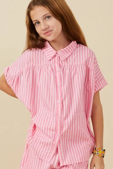 Dolman Cut Button Up Stripe Shirt